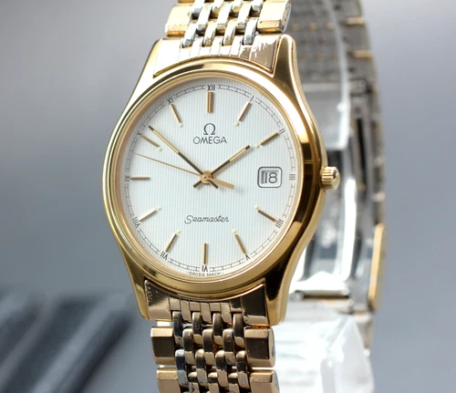 2Belt [Exc+5] OMEGA Seamaster Cal.1430 196.0251 Gold Date Qz Men's From JAPAN