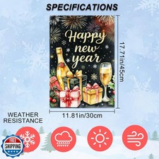 IVN New Year Garden Flag 12x18 Inch Double Sided Happy New Year Text with Cha...