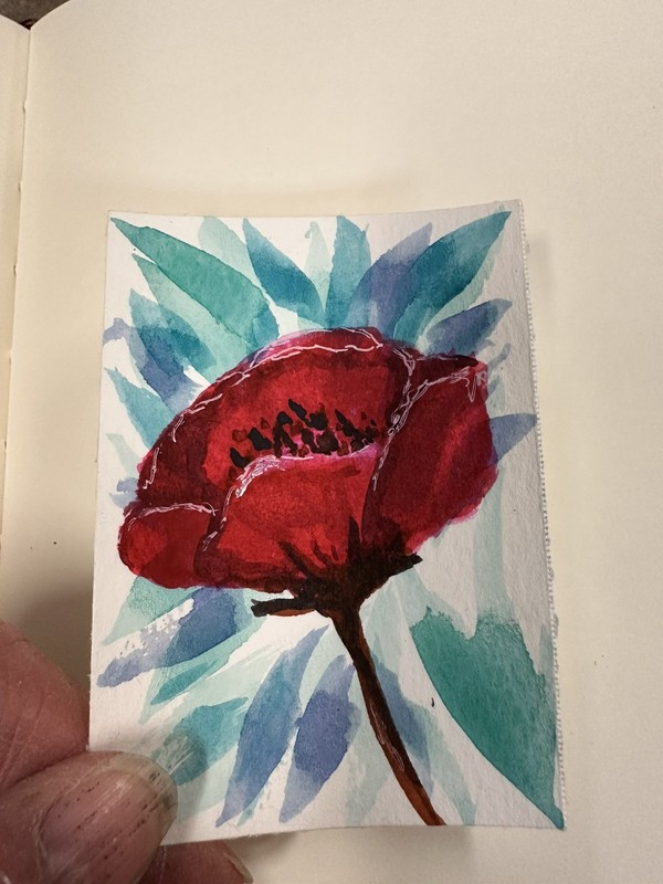 ACEO Art Card Signed Original Watercolor 2.5x3.5 Poppy #1 perfect Gift for her