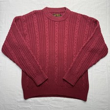 Vintage Eddie Bauer Cable Knit Fisherman Sweater Mens Medium Burgundy 90s