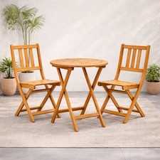 Klappbares Bistro Set 3 teilig Akazienholz Natur Garten Balkon Möbel