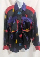 ESCADA VINTAGE SILK BLOUSE TOP Asymmetrical buttons Sz 36 ITALY Medium