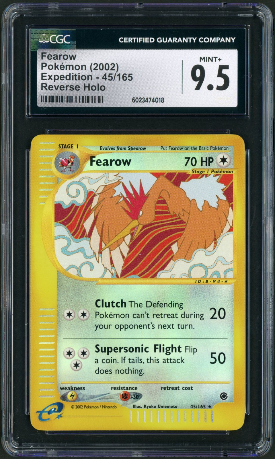2002 Pokemon Expedition Fearow Reverse Holo Rare 45/165 CGC Mint 9.5+