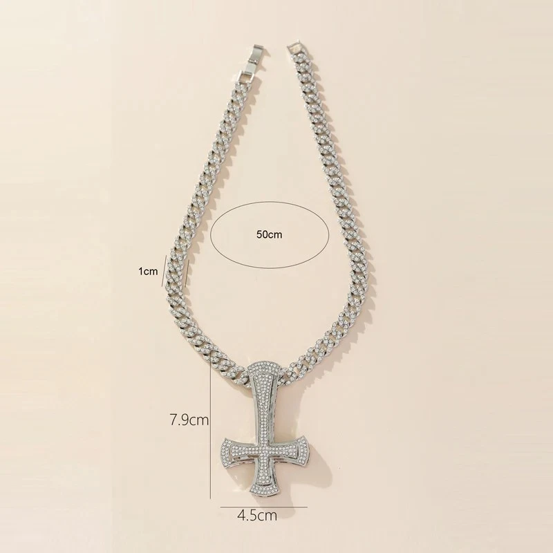 Collar Colgante Cruz HipHop Helado Al revés Cadena Cristal Moda Joyería NUEVO Foto 2 de 4