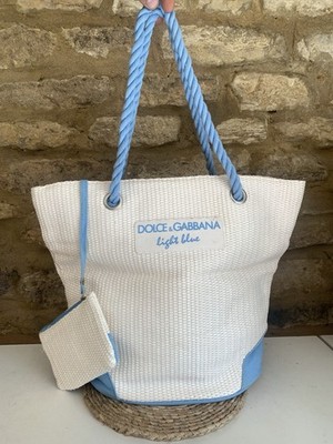 Dolce & Gabbana Schultertasche hellblau gewebt Strohgewebe Strand Sommer Tasche