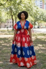 Women  s One Size African Print Cotton Maxi Smokey Dress