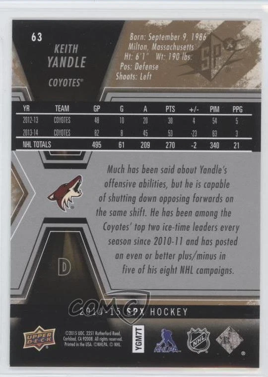 2014-15 SPx Keith Yandle #63 - Image 2 of 2