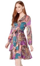 Tahari Arthur S. Levine Paisley Georgette Tiered Wrap Midi Dress Women’s 2 $139