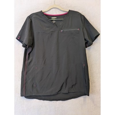 Scrubstar Women's Size M Black V-Neck Scrub Top Pink Trim Ethical Fabric