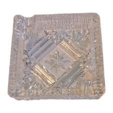 American Brilliant Crystal Vtg 1880-1920 Heavy Glass Square Ashtray