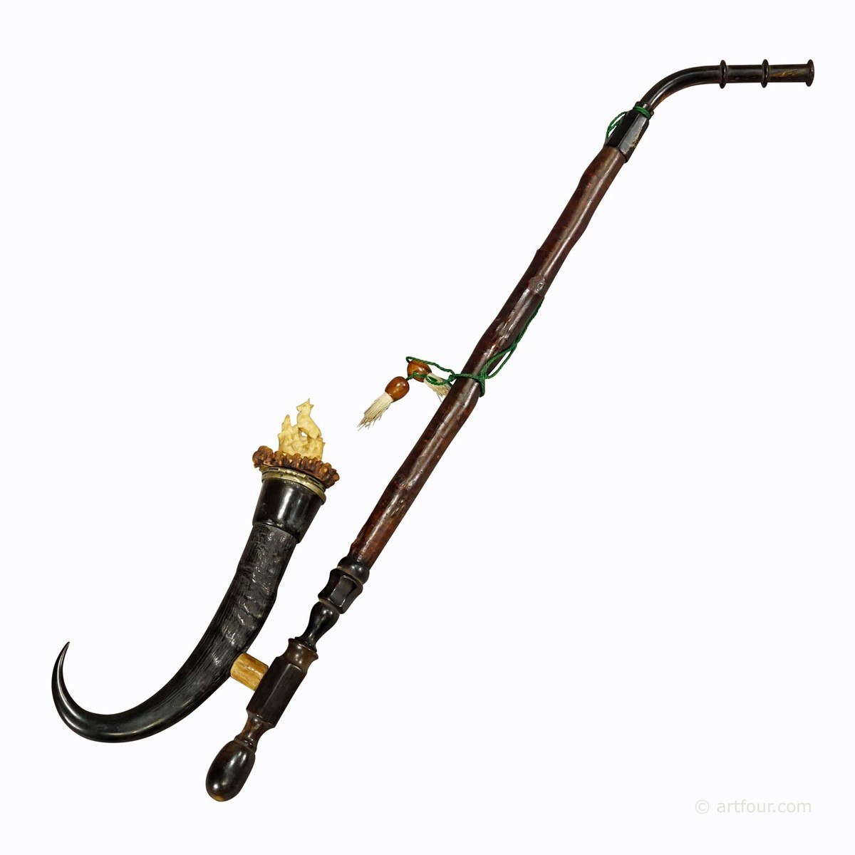 black forest pipe tobacco Antique Black Forest Tobacco Pipe with Chamois Horn and Figurine