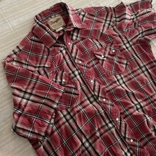 Wrangler Shirt Men's Size XL Red Plaid Western Fashion Pearl Snap Short Sleeve