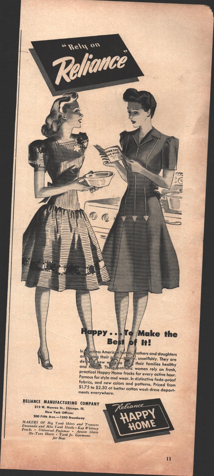 1943 Reliance Manufacturing Company “Rely On Reliance” Vintage B&W Print Ad g4