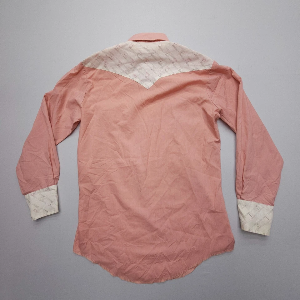 Vtg Champion Westerns Pearl Snap Shirt Mens ~ Small Pink Print Rodeo Rockabilly - Image 2 of 4