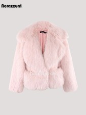 Winter Loose Casual Hairy Soft Warm Pink Faux Fur Coat Big Collar Fluffy Jacket