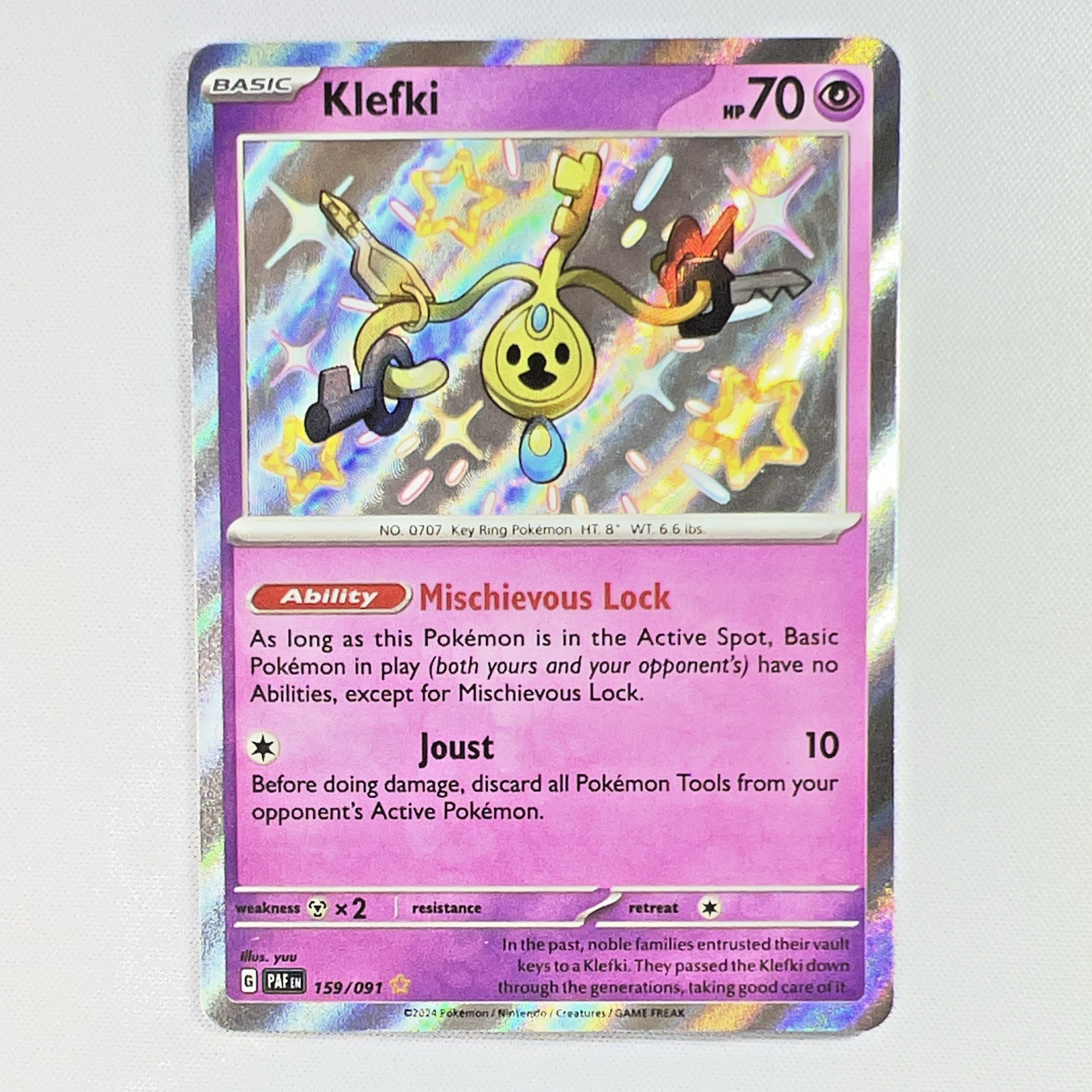 Pokémon TCG: Klefki 159/091 Paldean Fates “Baby” Shiny Rare Holo NM
