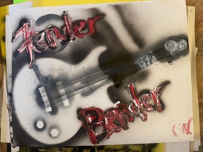 Ody West original Fender graffiti street art 22x28 poster size acrylic spray