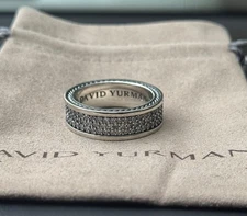 David.Yurman Sterling Silver Streamline 3 Row And Pave Diamond Ring Size 12