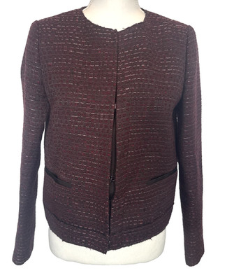 Massimo Dutti Women s Tweed Jacket Size 8 Maroon Black Tweed Quiet Luxury Office