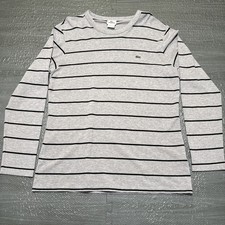Lacoste Sweater Knit Striped Crewneck Mens 8 Slim Gray Blue Pullover Croc Logo