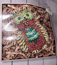 Sunrise Holly Hoot Owls Red Beaded Sequin Ornament Kit 2.25" X 3.25" Makes 3
