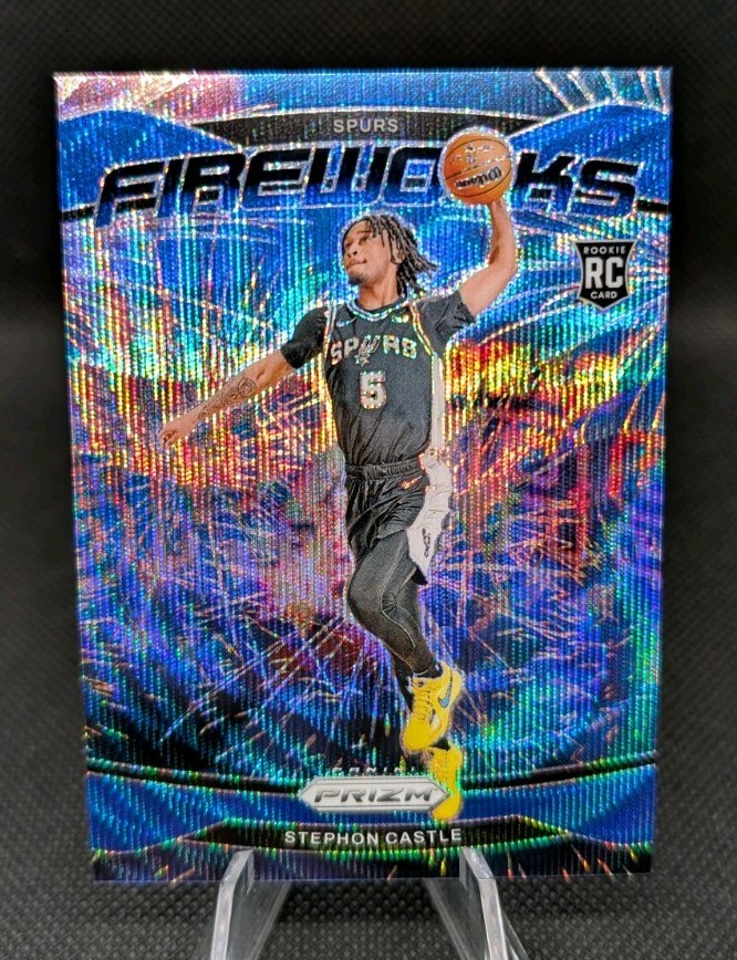 2024-25 Panini Prizm Fireworks Blue Wave Prizm #13 Stephon Castle RC /175