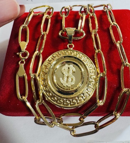 Pure 18K 750 Real Fine Yellow Gold Dollar Sign $ Necklace 18” Long 8.6g 5.5mm - Picture 9 of 24
