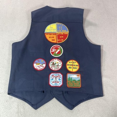 Vintage Boy Scouts Patch Vest Mens Large Blue Camping Ski Winter Day 80s Pow Wow