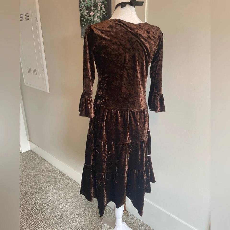 Vestido vintage de terciopelo gótico caprichoso núcleo de hadas marrón oscuro con cuentas Foto 4 de 4