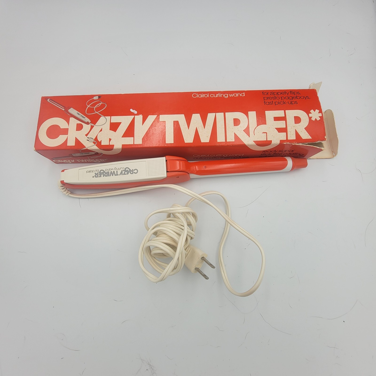 Clairol Curling Wand Iron Crazy Twirler Orange / White 1974 Vintage Works