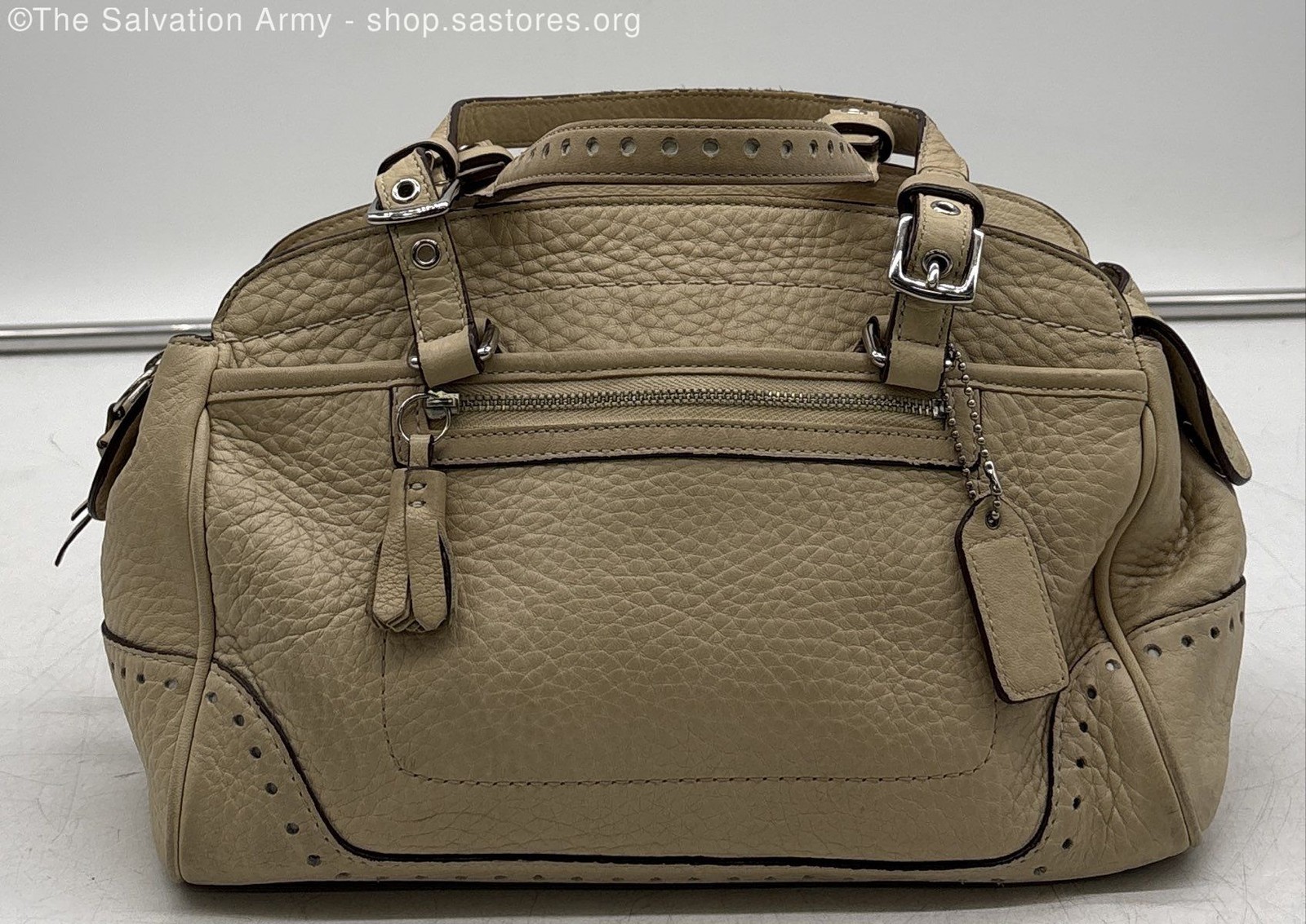 Coach Women's Beige Leather Inner Pockets Double Handle Satchel Bag