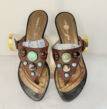 Women’s Kitten Heel Roberto Vianni toe post Sandals EU39 Brown/Topaz Faux Stones