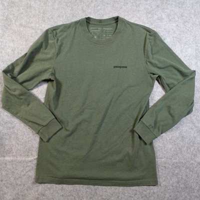 Patagonia Shirt Men Small Fitz Roy Trout Responsibili-Tee Fish Green Long Sleeve
