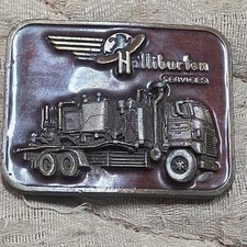 Vintage Halliburton Services Belt Buckle 1982 Ray Maier Oilfield Truck USA