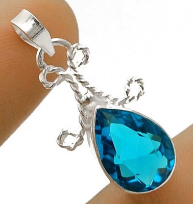 Natürlicher 6 kt makelloser Blautopas 925 massiv Sterlingsilber Anhänger @B11-4