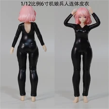 1/12 Female Agent Black PU Leather Jumpsuit Bodysuit For 6''Action Figure Toy