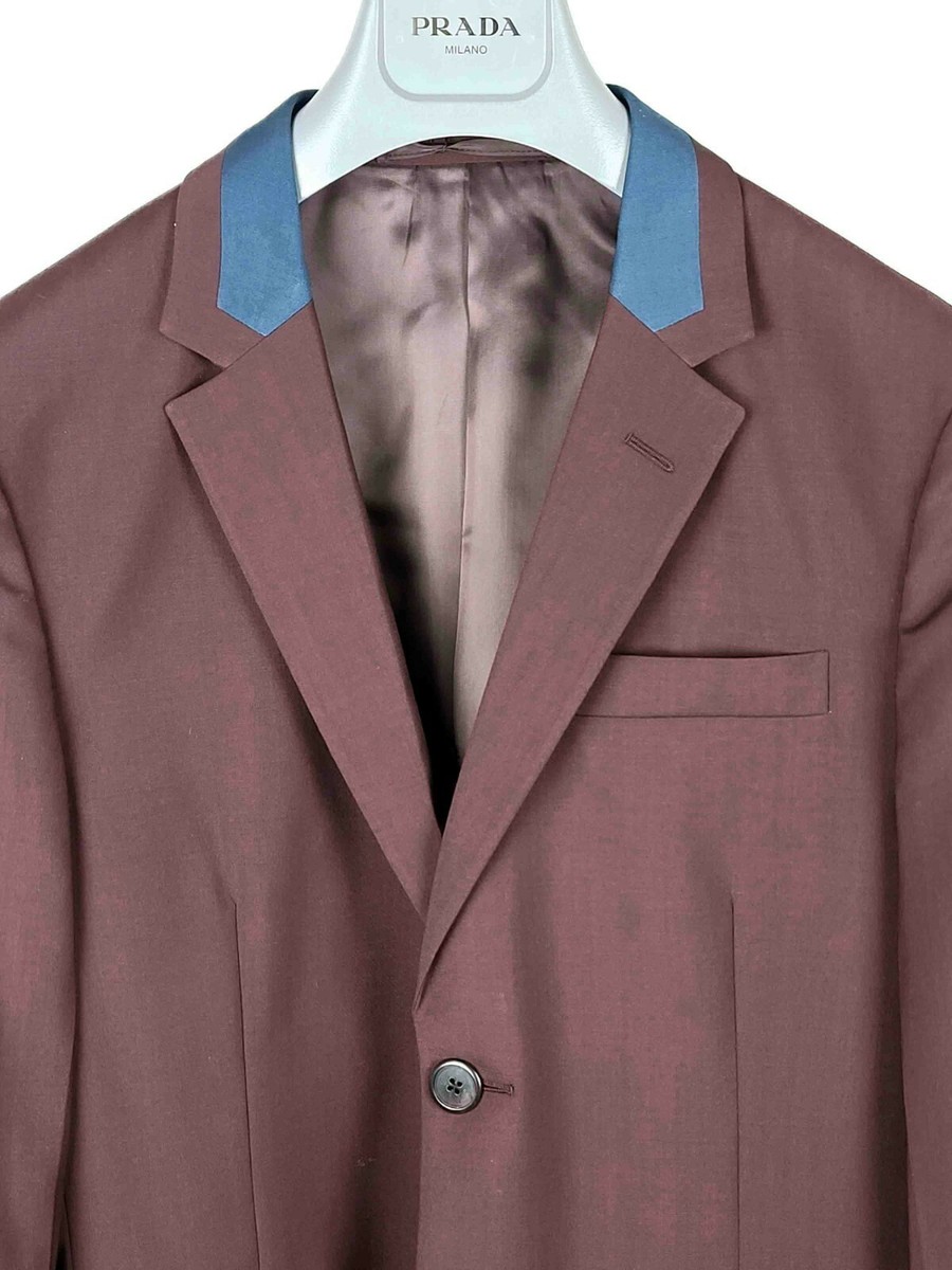 PRADA S/S 2018 Bicolor Bordeaux Blue-Gray Kid Mohair Jacket Blazer