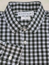 Mizzen  Main Leeward Men's XL Trim Fit Blue Black Plaid Long Sleeve Shirt