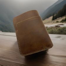 Handmade Brown Oil Tan Real Leather Minimalist Card Wallet 3 Pockets Read Desc