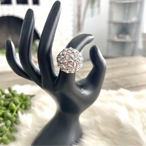 Silber Strass Kuppel Ring silberfarben Gr. 6 verstellbar Statement Schmuck