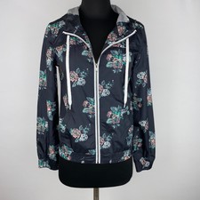 Empyre Windbreaker Jacket Women's Size S Floral Rose Hooded Full Zip Outdoor