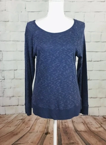 Nwt Dalia Collection Women's Blue Marled Cotton Blend Long Sleeve Top Size S