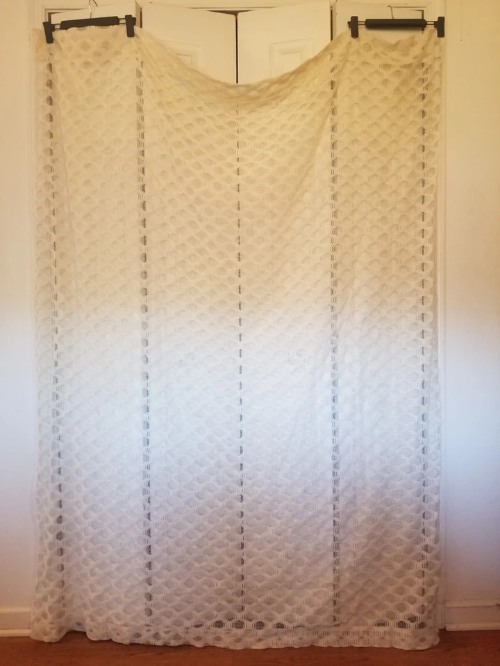 Винтажная кружевная занавеска штанга панель белая 76 дюймов L X 60 дюймов с сетчатыми кругами ручной работы  - Изображение 2 из 4
