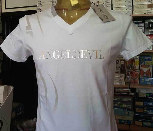 T-shirt uomo Angel Devil manica corta scollo V con stampa e borchie art  14010032 | eBay