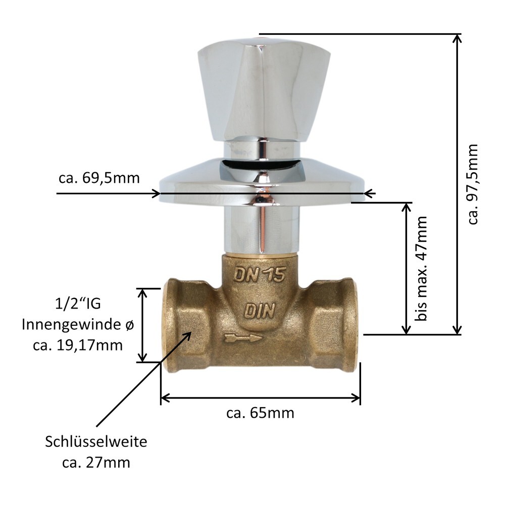 Unterputz Absperrventil 1/2" Einhandhebel - Messing Für Wasserleitung