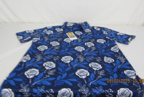 Suntasy Men's UPF 50+ Blue Floral Print Short Sleeve Golf Shirt L - Picture 11 of 13