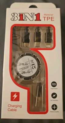 New 3 in 1 Multi USB Cable Charger Retractable Charging Cable TPE 