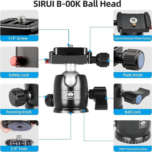SIRUI Carbon Fiber Tripod with B-00K Traveler X-I Max Load 22lbs AT-125+B-00K - Picture 6 of 8