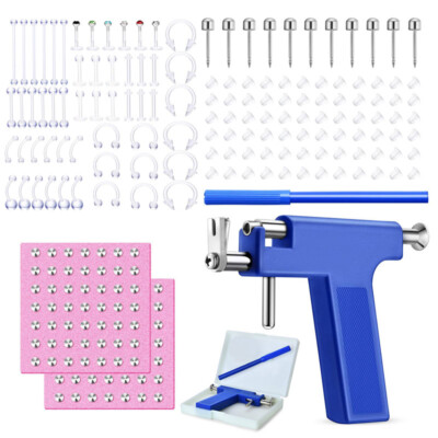 54-155Pcs Body Piercing Gun Tool Kit Ear Nose Septum Navel Lip Ring Stud-Jewelry