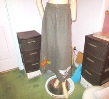 Vtg Native American Hand Made Beaded Midi Skirt Size S Denim Pockets Ceremony